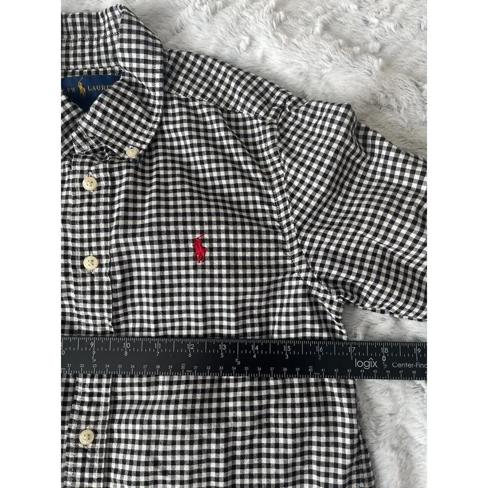 Ralph Lauren Kids M 10-12 Black White Gingham Check Button Down Shirt Preppy